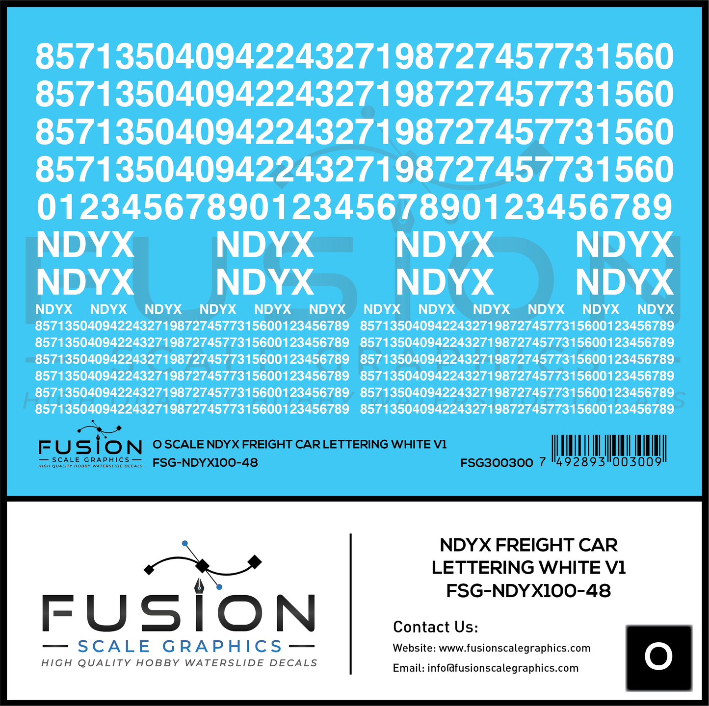O Scale NDYX White Freight Car Lettering V1 Decal Set