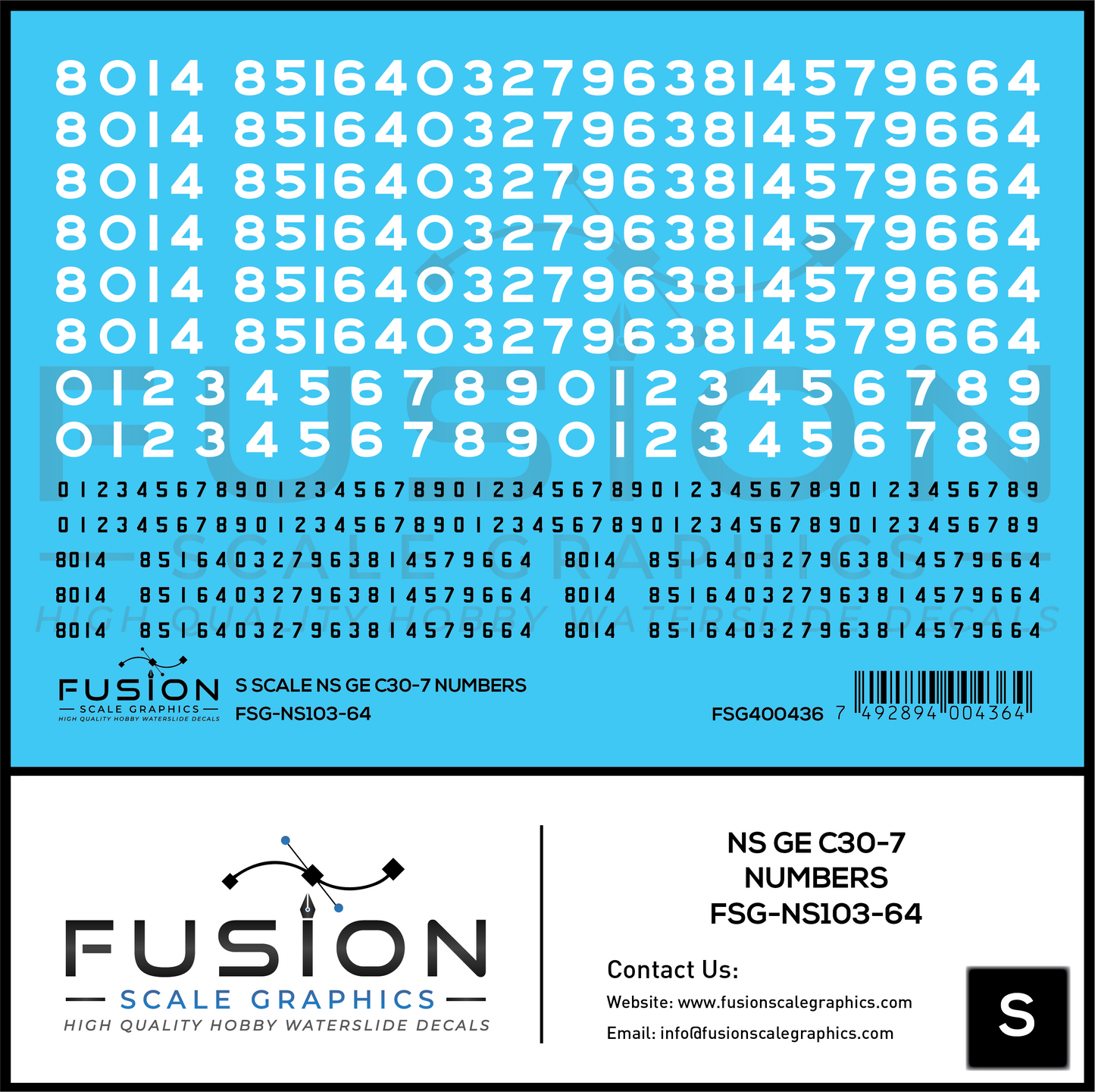 S Scale Norfolk Southern GE C30-7 Locomotive Renumber Decal Set