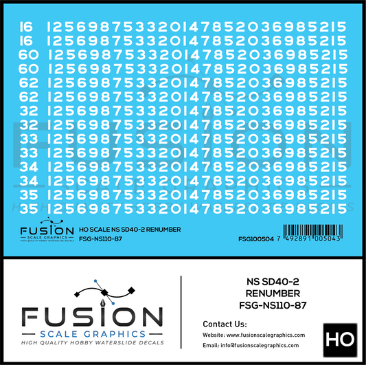HO Scale Norfolk Southern EMD SD40-2 Locomotive Renumber Patch Decal Set