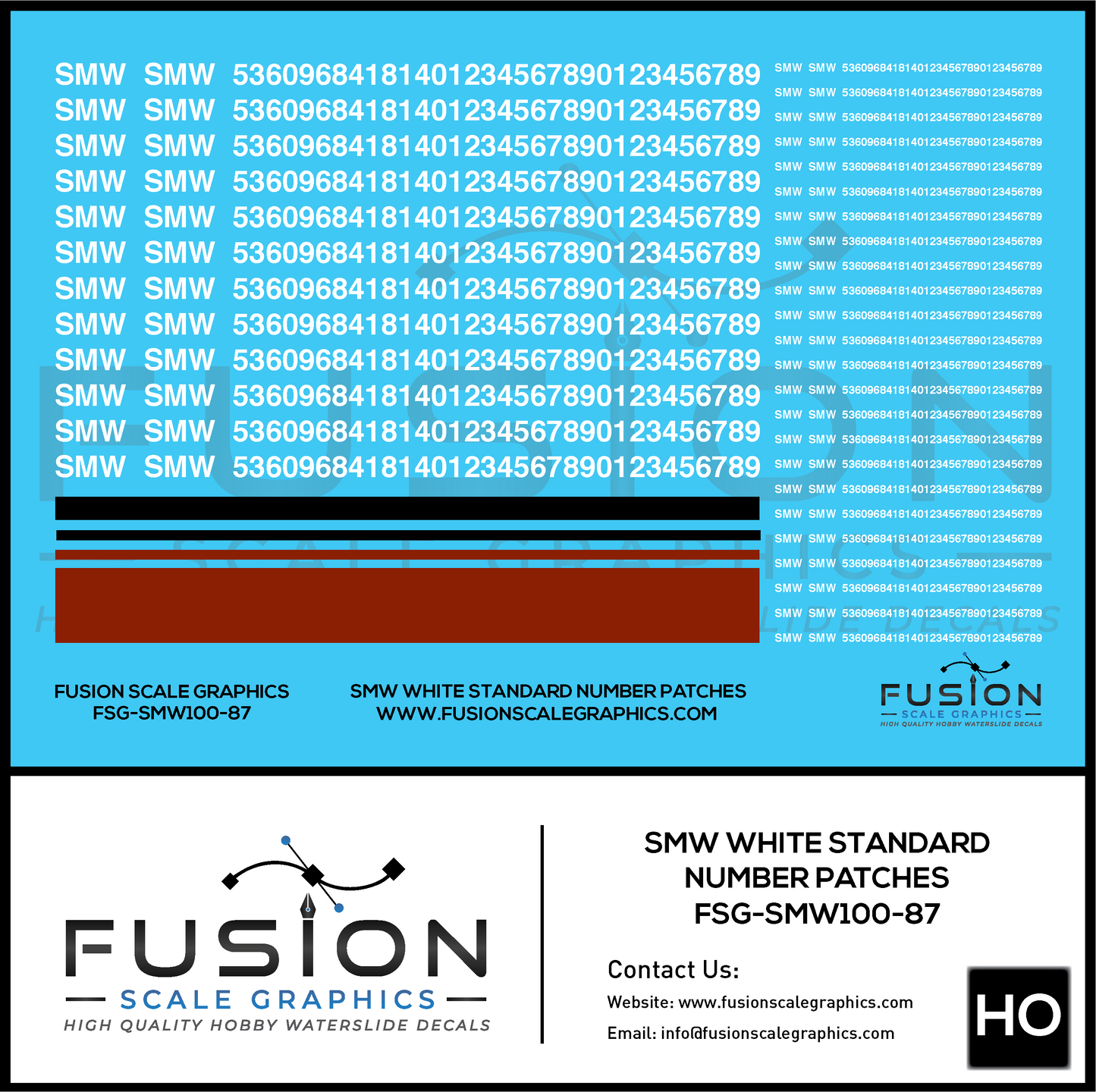 HO Scale SMW White Freight Car Number Patching Decal Set