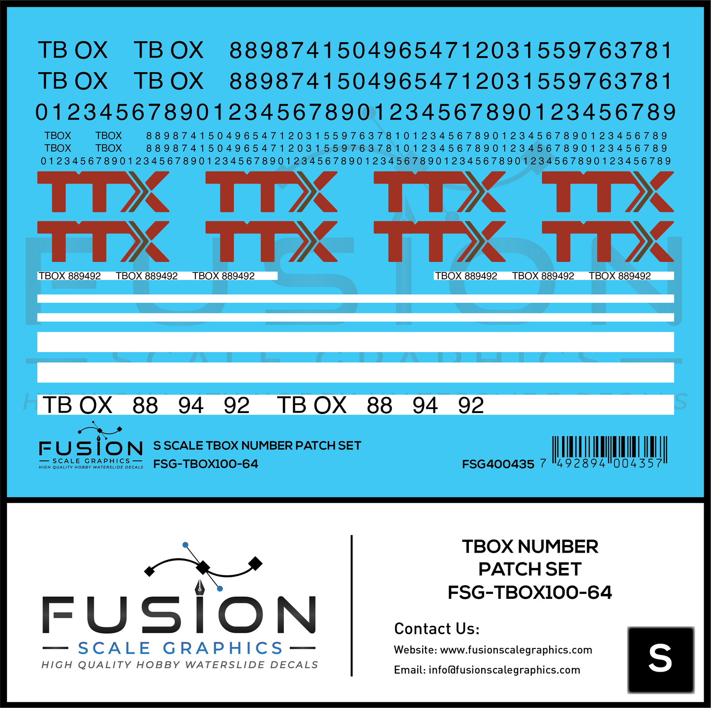 S Scale TBOX Car Number Patching Decal Set