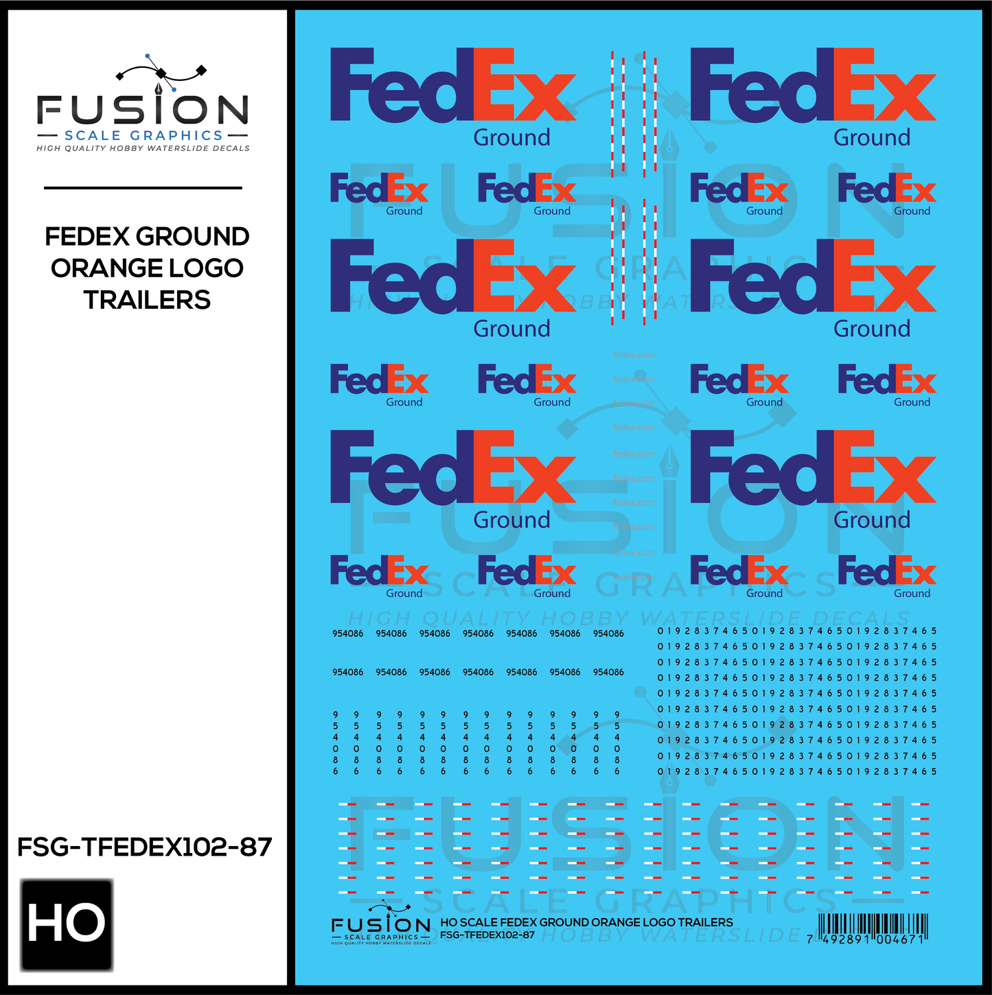 HO Scale FedEx Ground Orange Trailer Decal Set