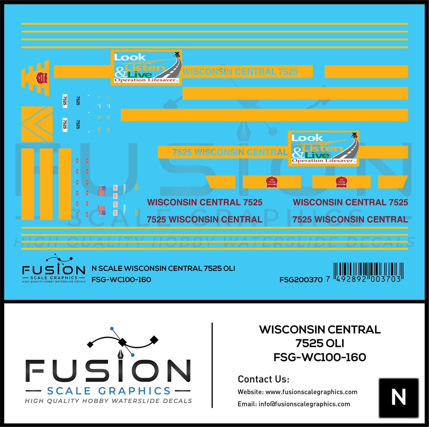 N Scale Wisconsin Central 7525 OLS SD45MQ-3 Locomotive Decal Set