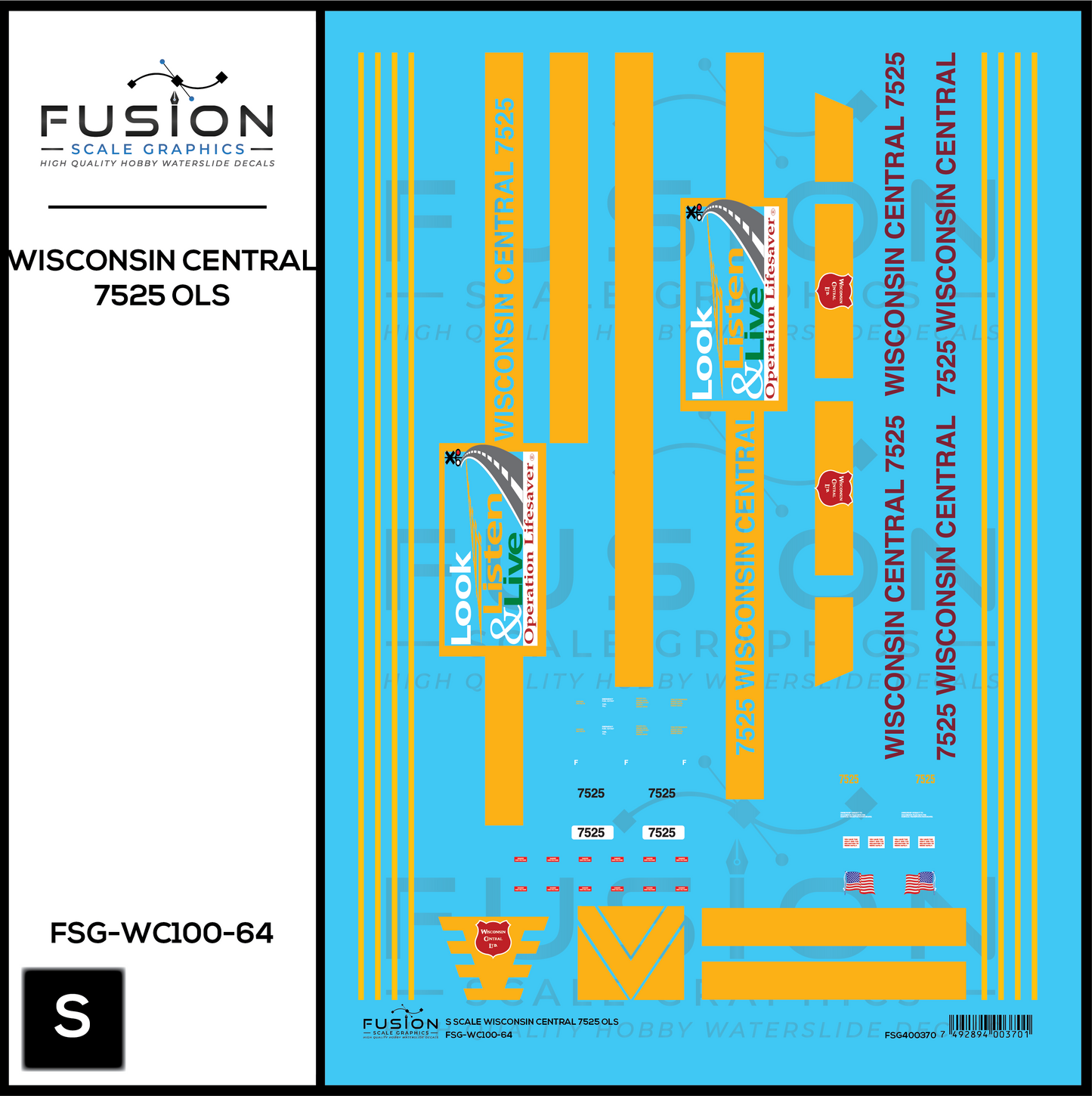 S Scale Wisconsin Central 7525 OLS SD45MQ-3 Locomotive Decal Set