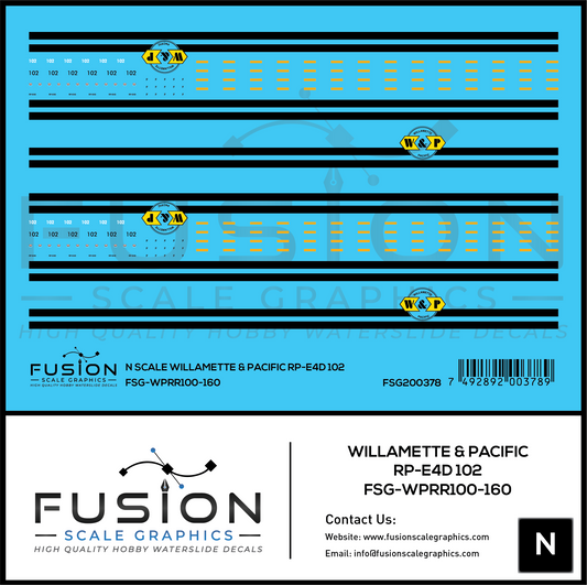 N Scale Willamette & Pacific Railroad 102 RP-E4D Locomotive Decal Set
