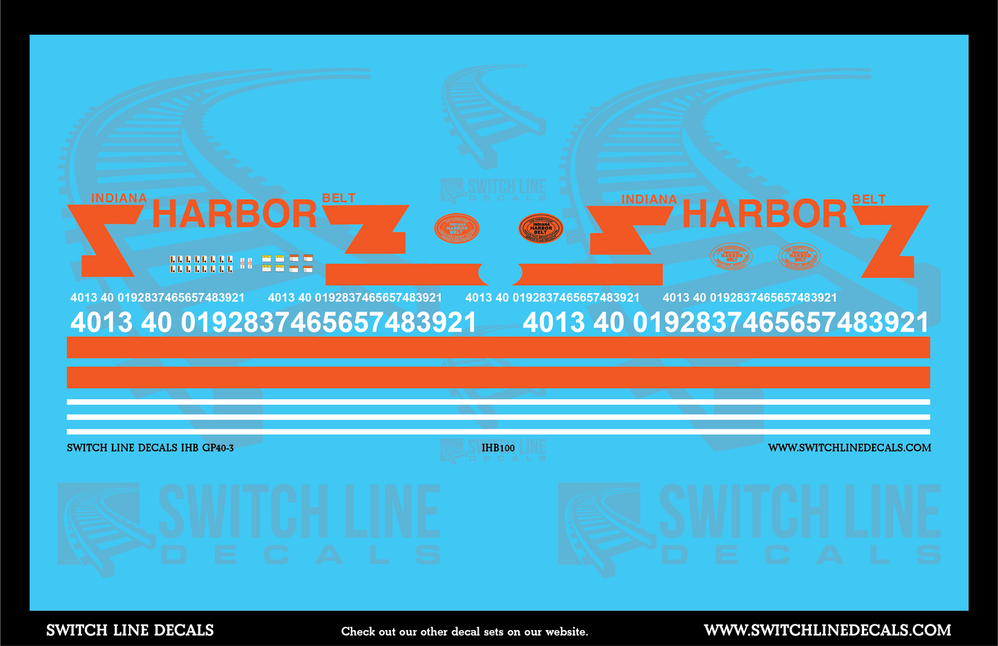 HO Scale Indiana Harbor Belt Railroad GP40-3 Locomotive Decal Set