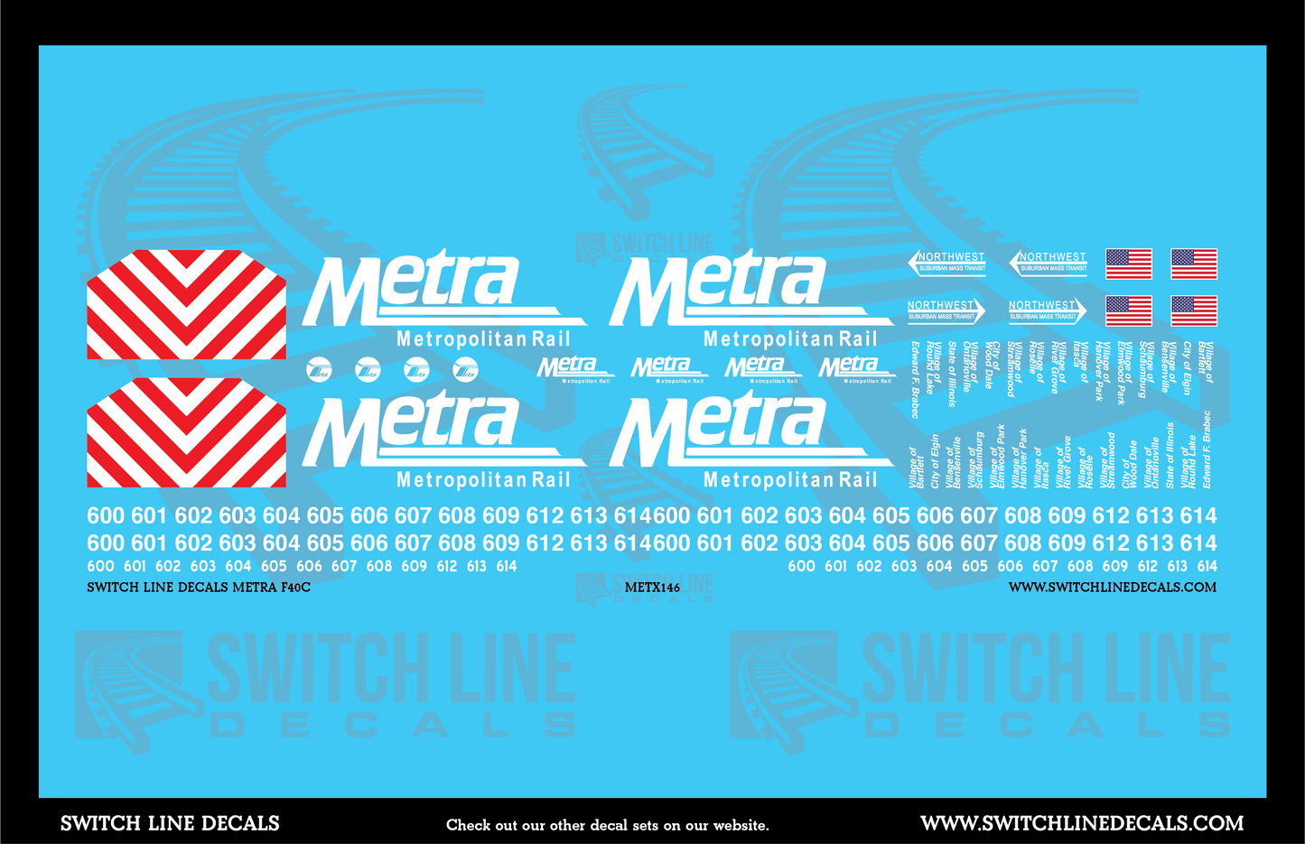 HO Scale Metra F40C Locomotive Decal Set