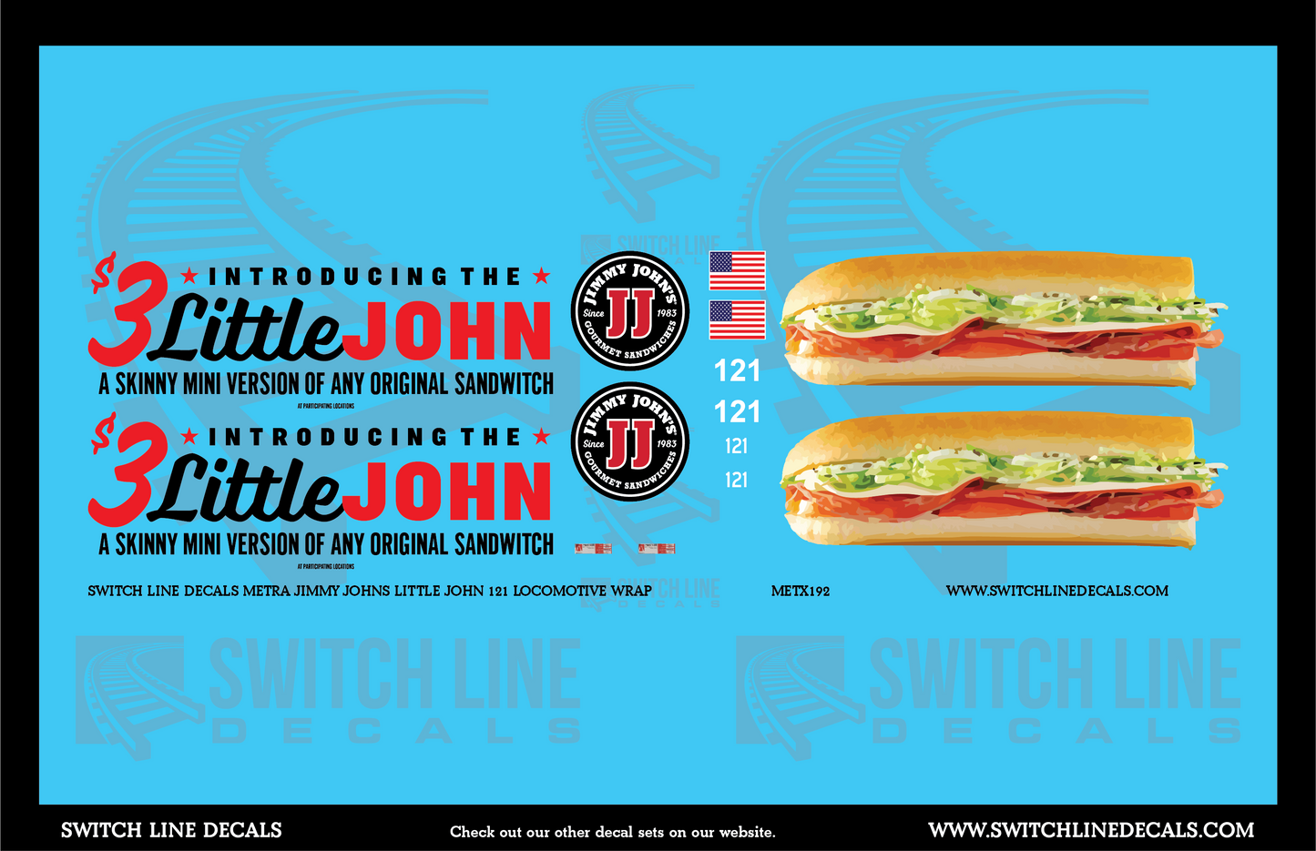 O Scale Metra 121 Jimmy Johns Wrap Locomotive Decal Set
