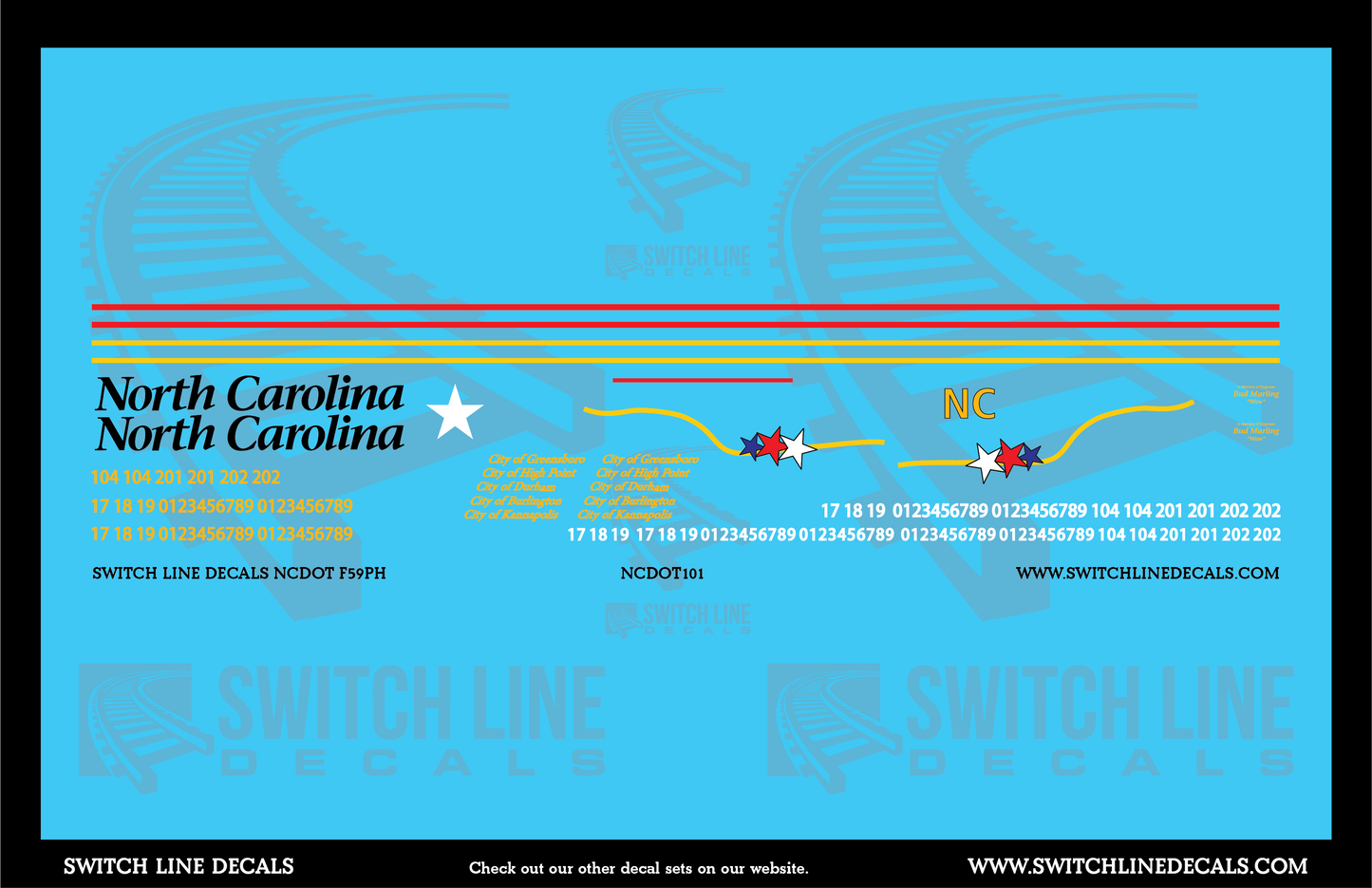 N Scale NCDOT F59PH Locomotive Decal Set
