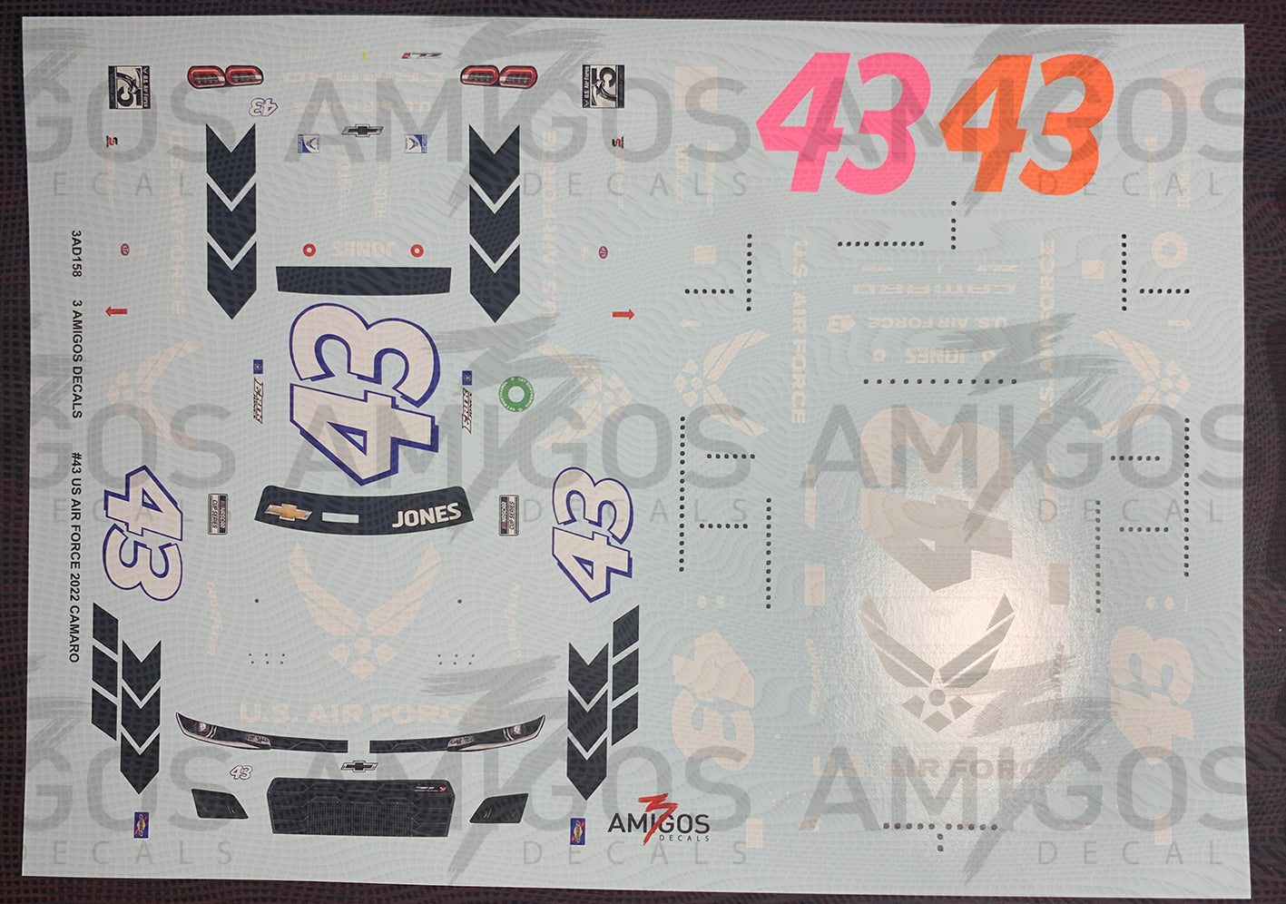 3 Amigos Decals #43 AIR FORCE 2022 1/24 NEON Decal Set