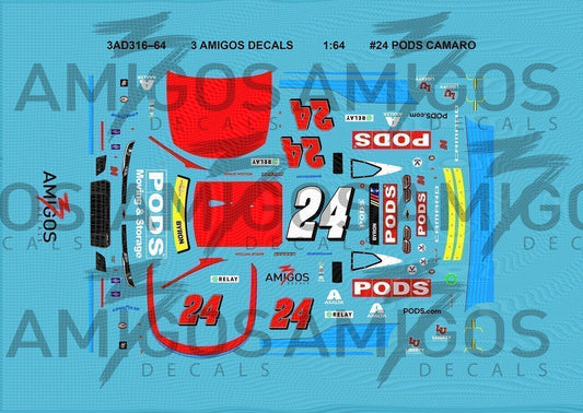 1:64 3 Amigos Decals #24 PODS CAMARO Decal Set