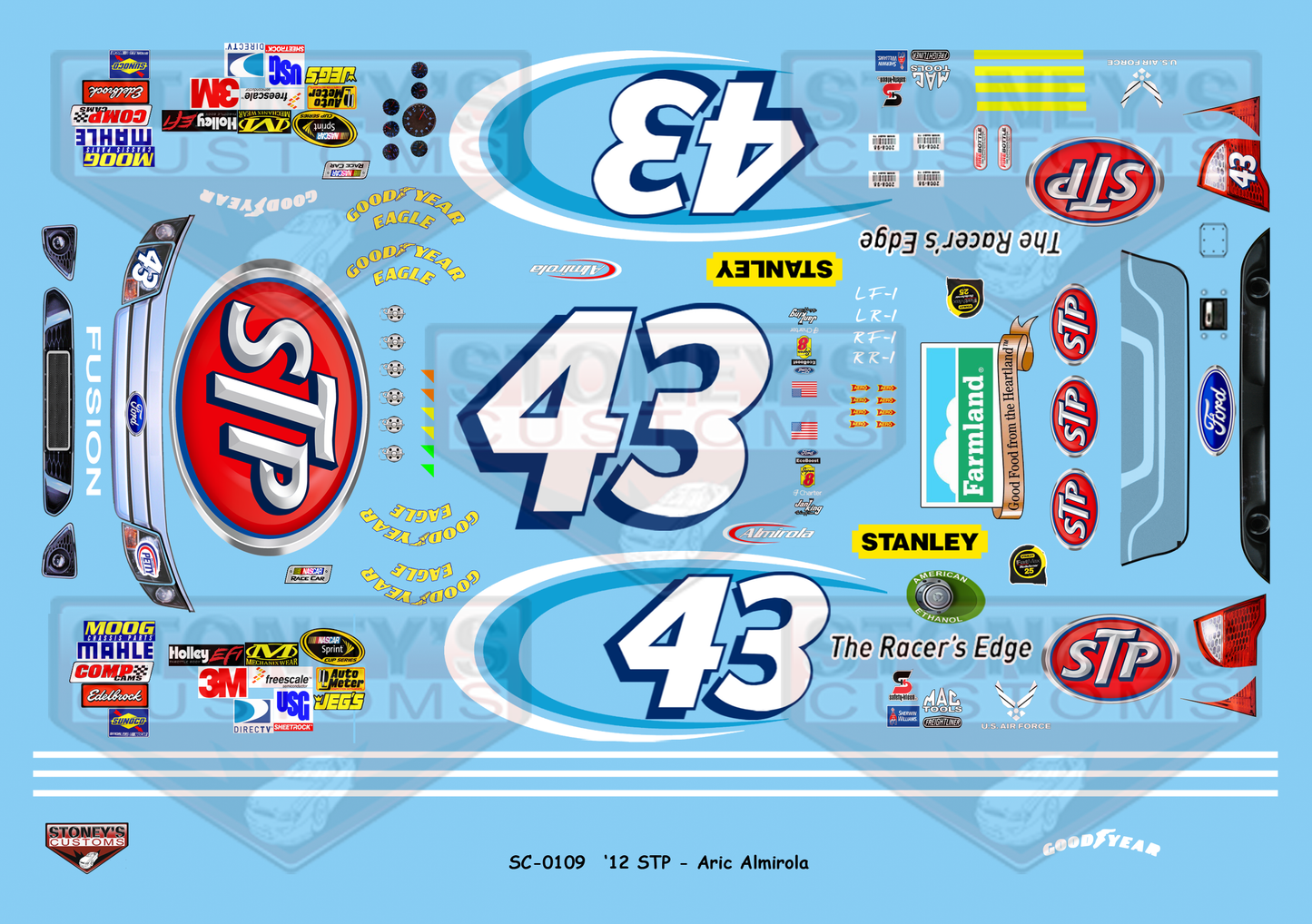 Stoney's Customs 2012 #43 STP - Aric Almirola 1:24 Decal Set