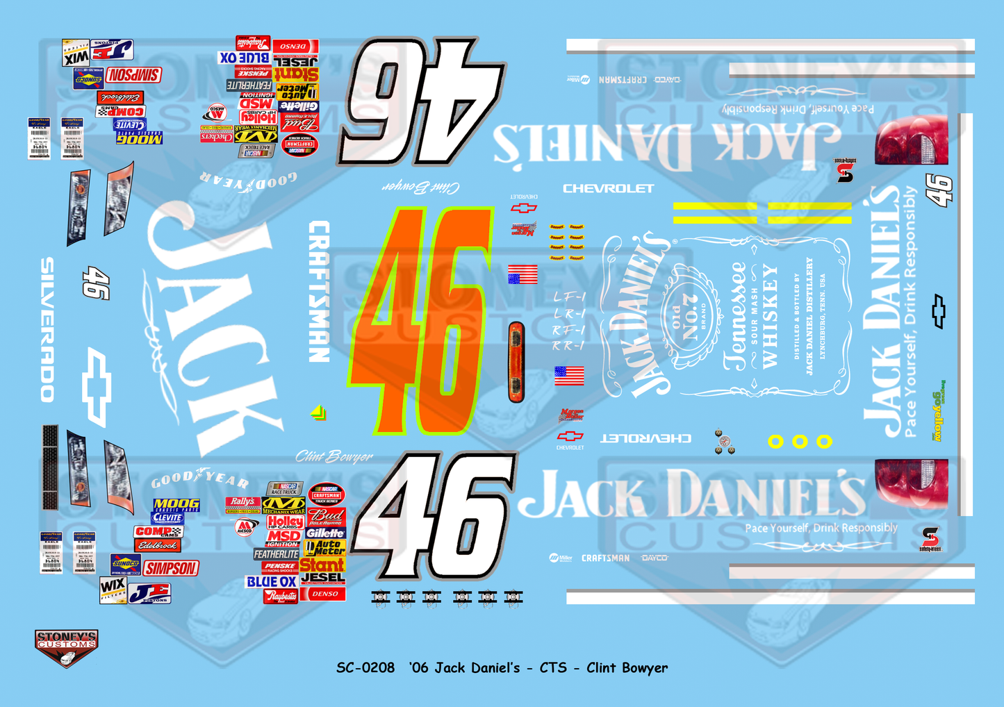 Stoney's Customs 2006 #46 Jack Daniel's - CTS - Clint Bowyer 1:24 Decal Set