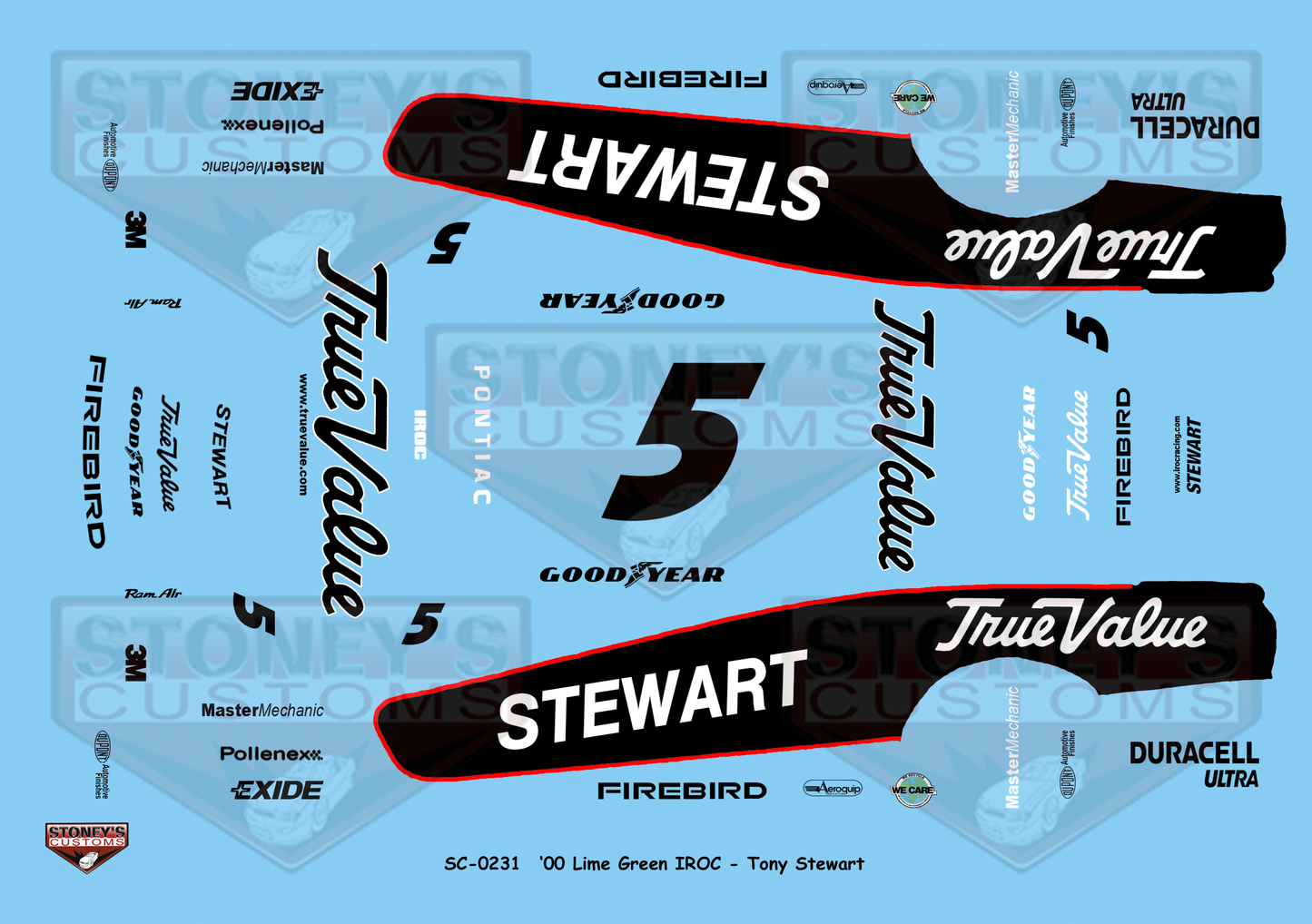 Stoney's Customs 2000 Lime Green #5 IROC Tony Stewart 1:24 Decal Set