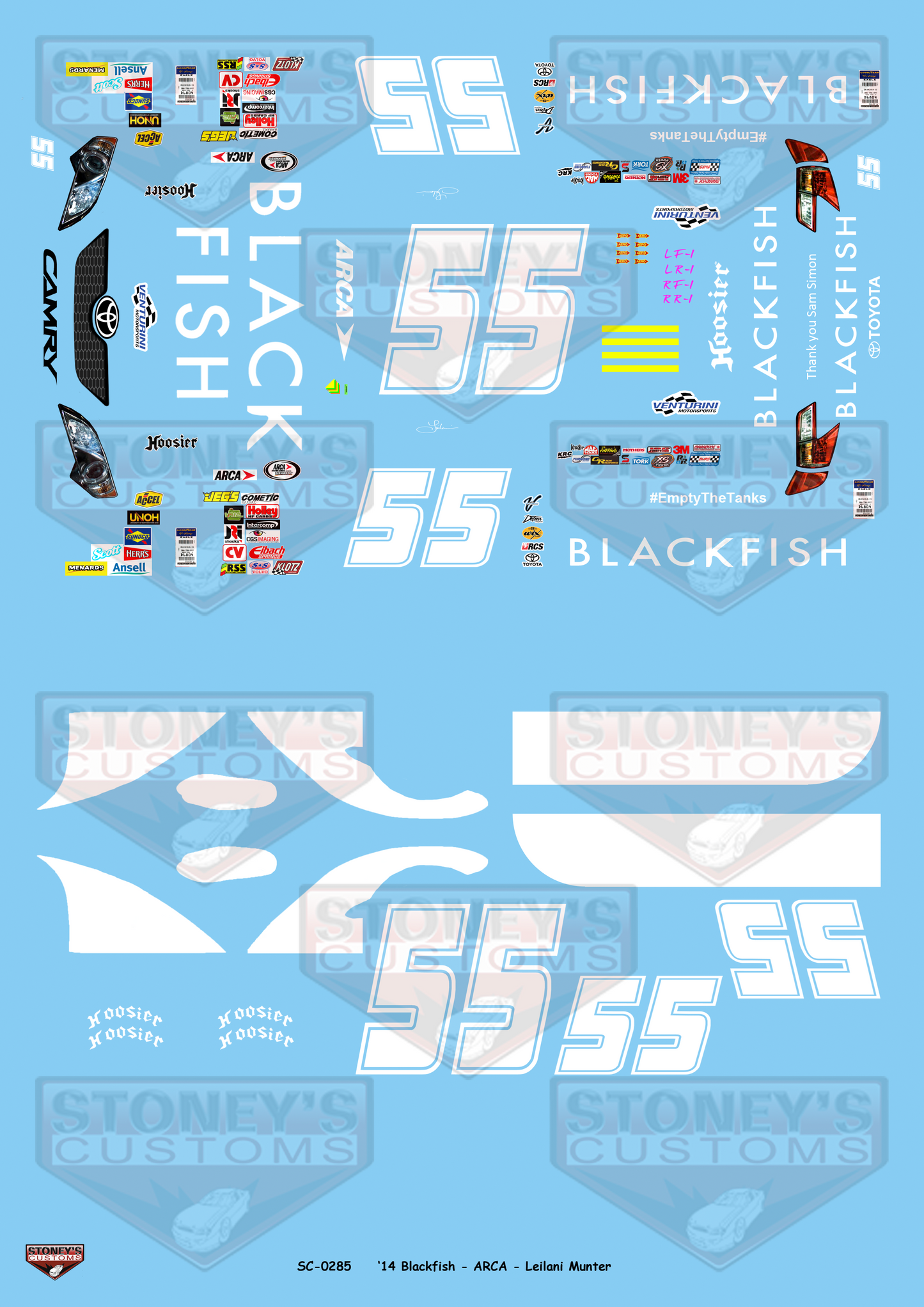 Stoney's Customs 2014 #55 Blackfish ARCA Leilani Munter 1:24 Decal Set