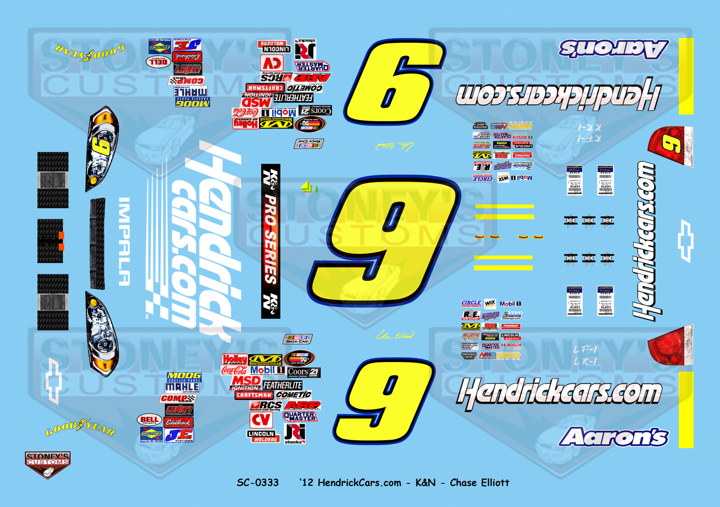 Stoney's Customs 2012 #6 HendricksCar.com K&N - Chase Elliot 1:24 Decal Set