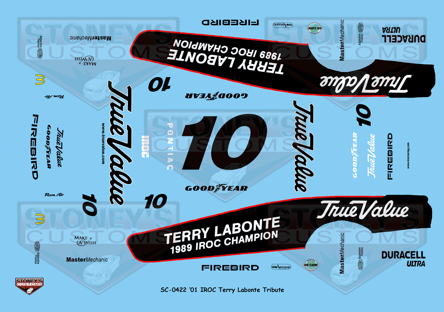 Stoney's Customs 2001 Tribute #10 IROC Terry Labonte 1:24 Decal Set