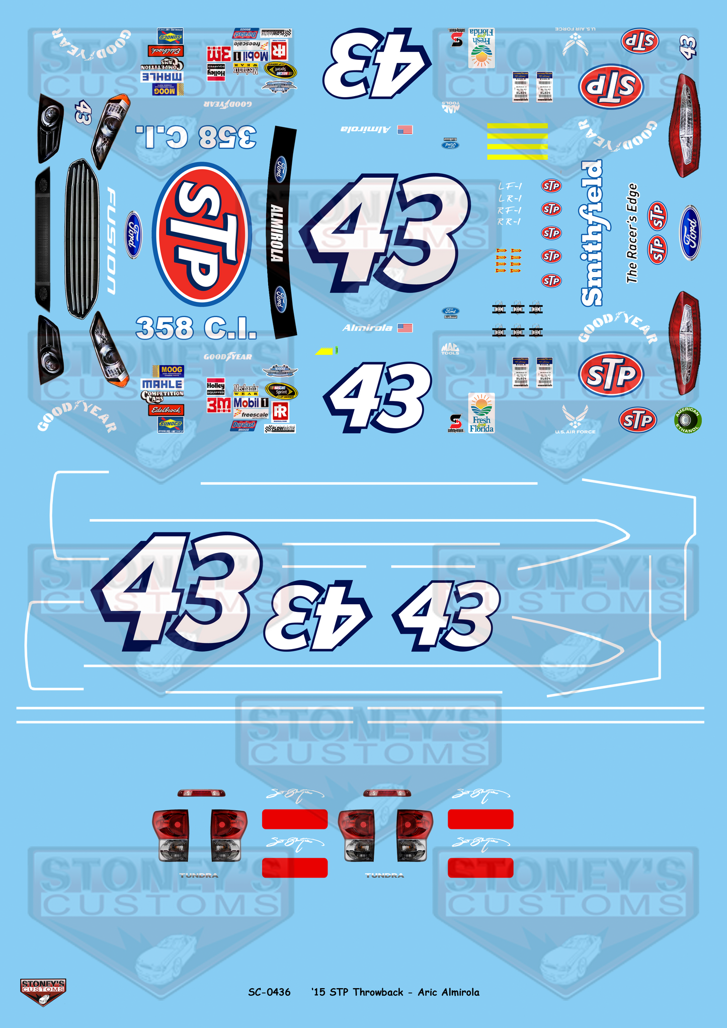 Stoney's Customs 2015 #43 STP Throwback - Aric Almirola 1:24 Decal Set
