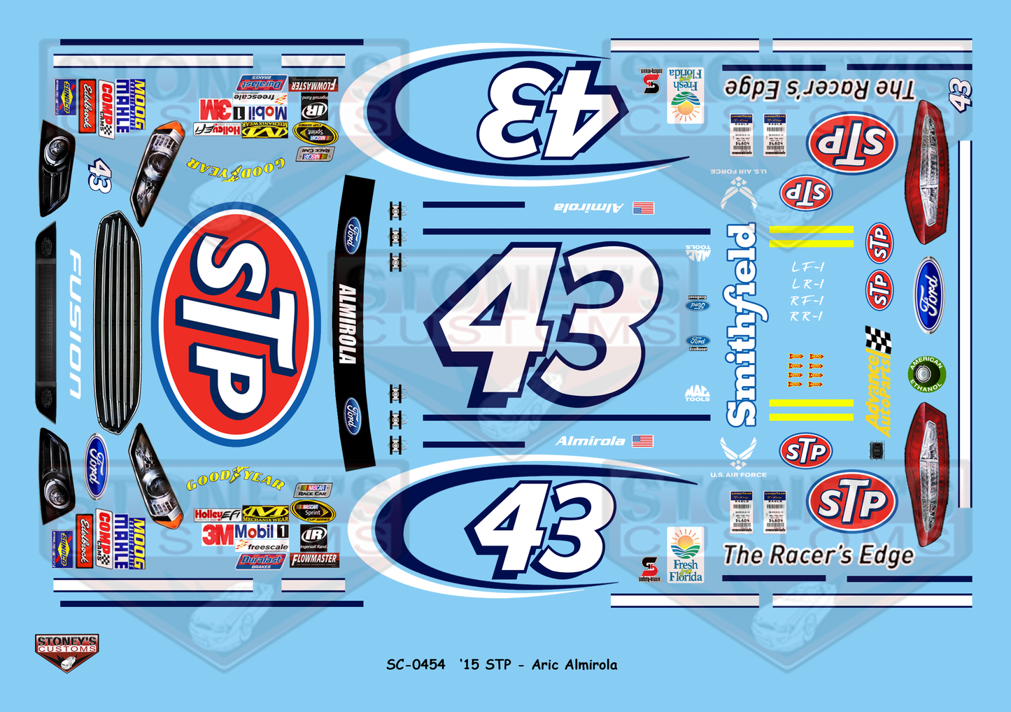 Stoney's Customs 2015 #43 STP - Aric Almirola 1:24 Decal Set