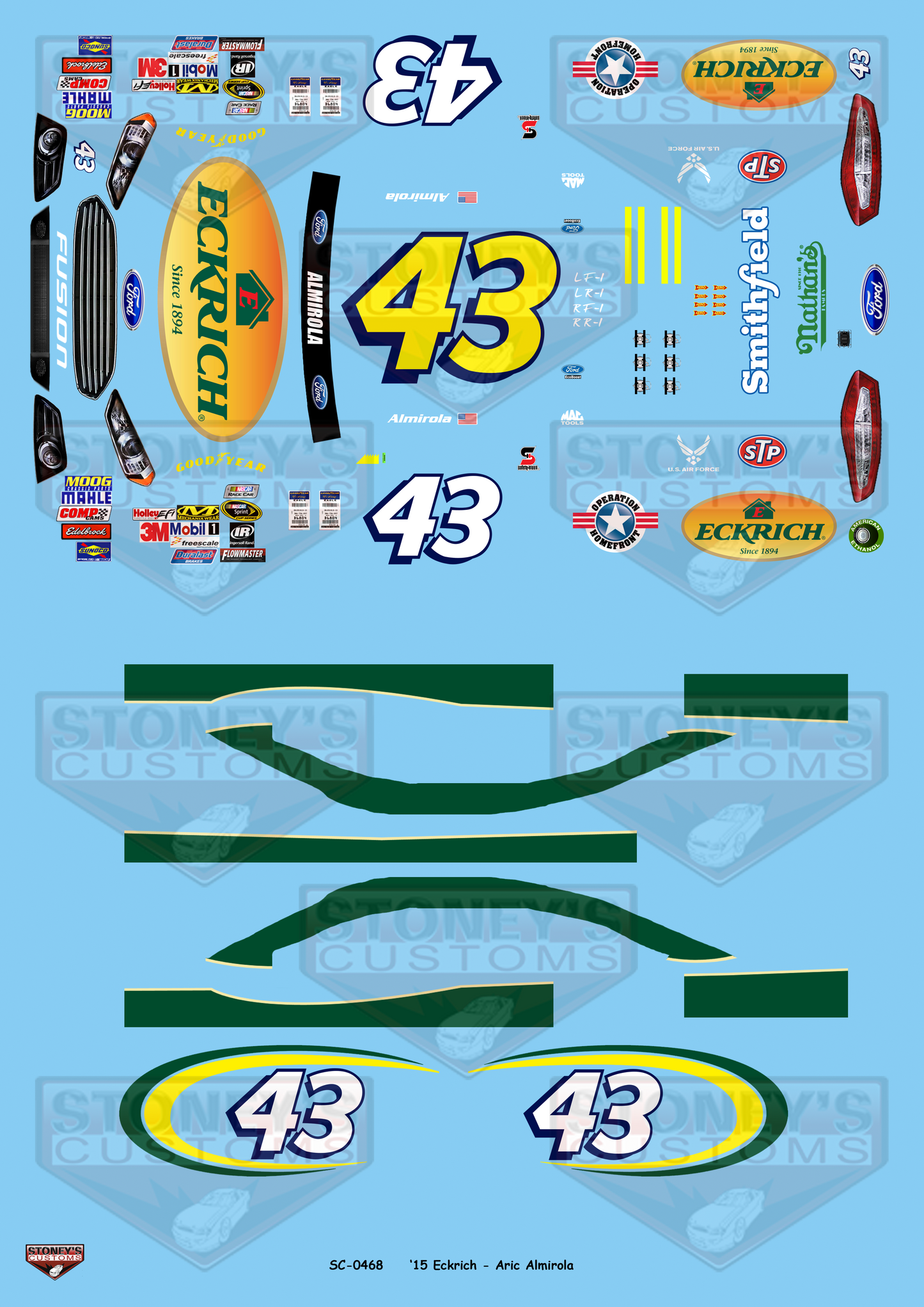 Stoney's Customs 2015 #43 Eckrich - Aric Almirola 1:24 Decal Set