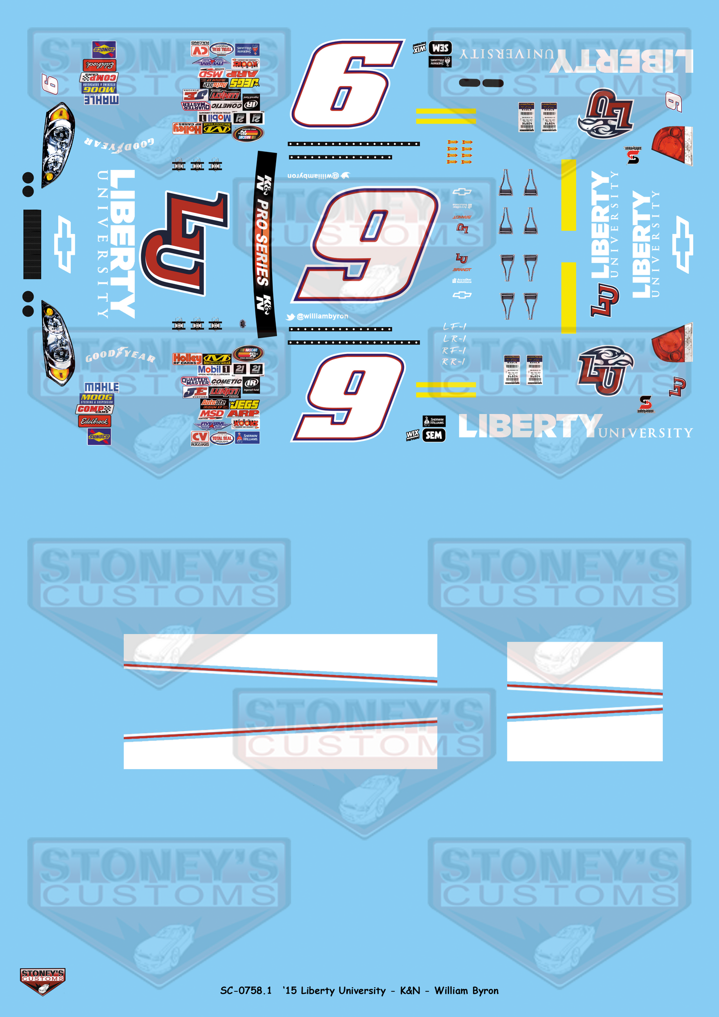 Stoney's Customs 2015 #9 Liberty University - K&N - William Byron 1:24 Decal Set