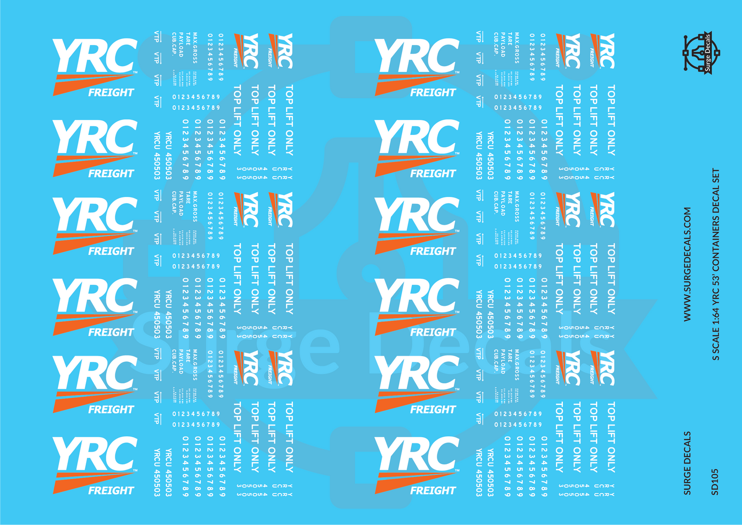 Surge Decals S 1:64 Scale YRC 53' Containers Decal Set