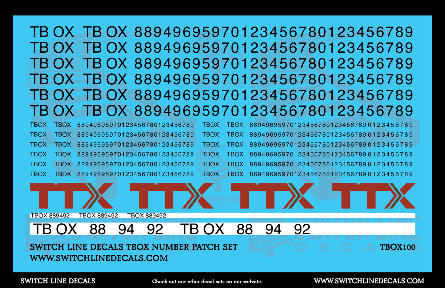 N Scale TBOX Freight Car Patching Decal Set