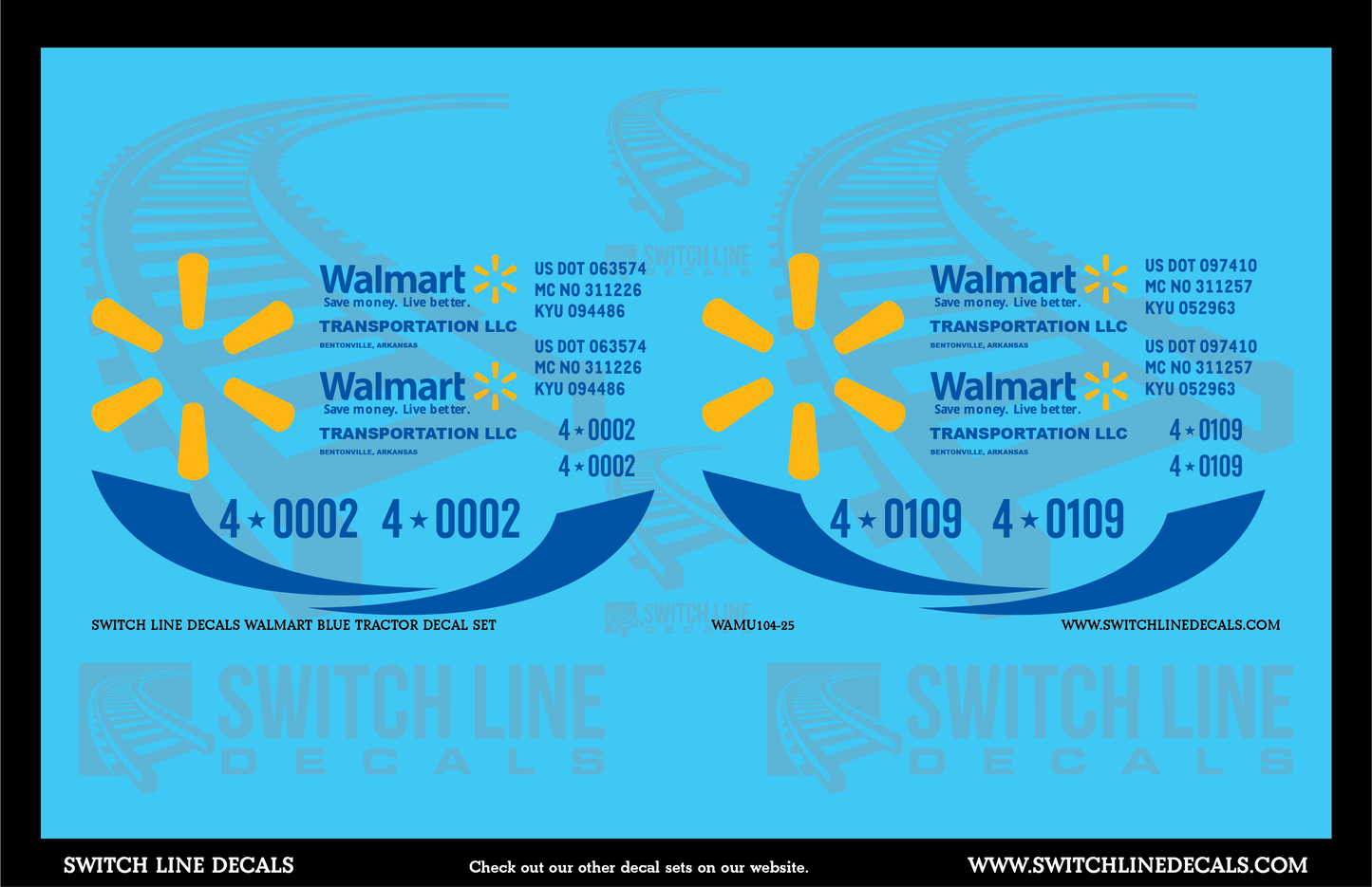 1:25 Scale Walmart Blue Tractor Decal Set