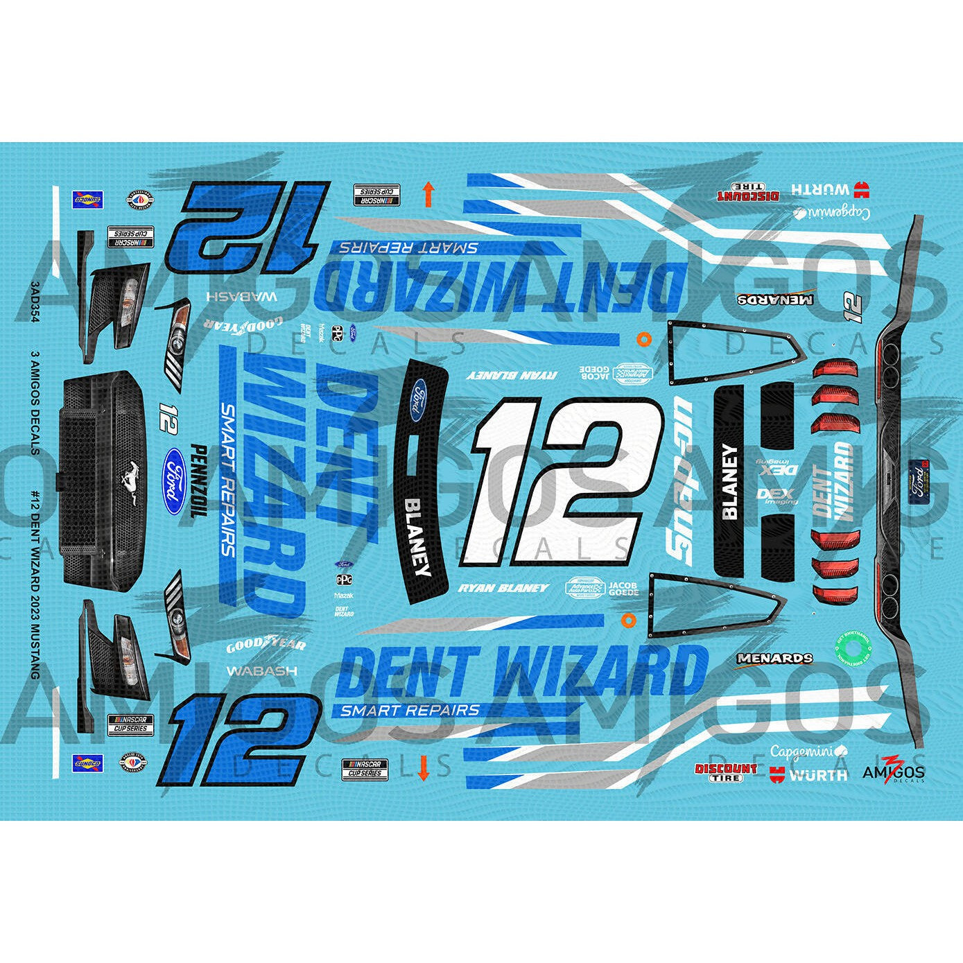 3 Amigos Decals #12 DENT WIZARD 2023 MUSTANG Decal Set 1:24