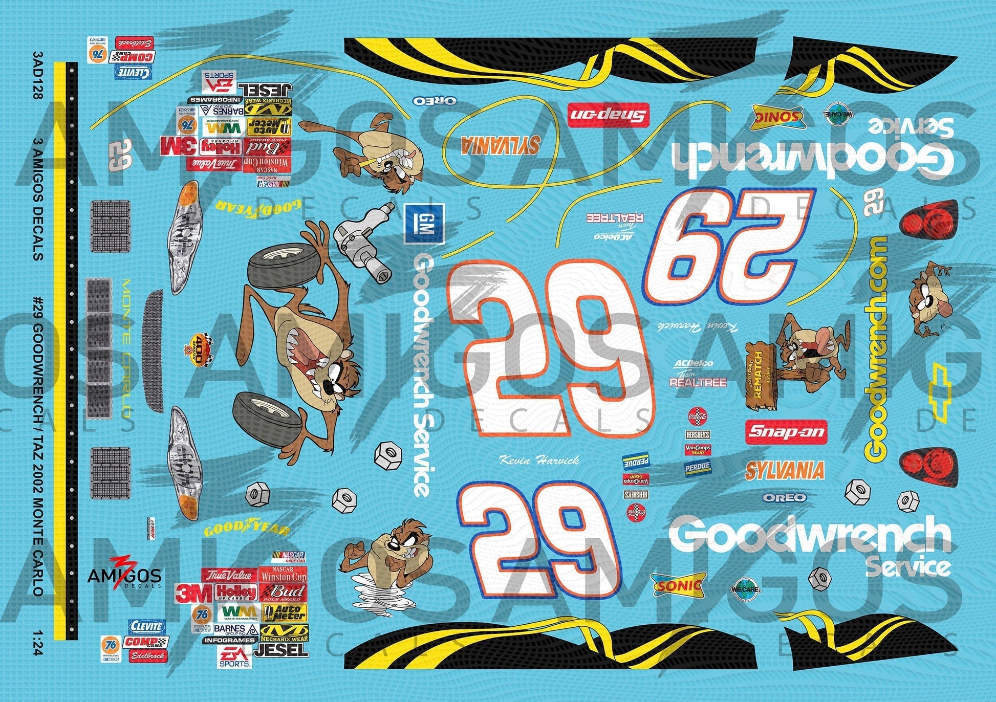3 Amigos Decals #29 Goodwrench Taz 2002 Monte Carlo 1:24 Decal Set - 1