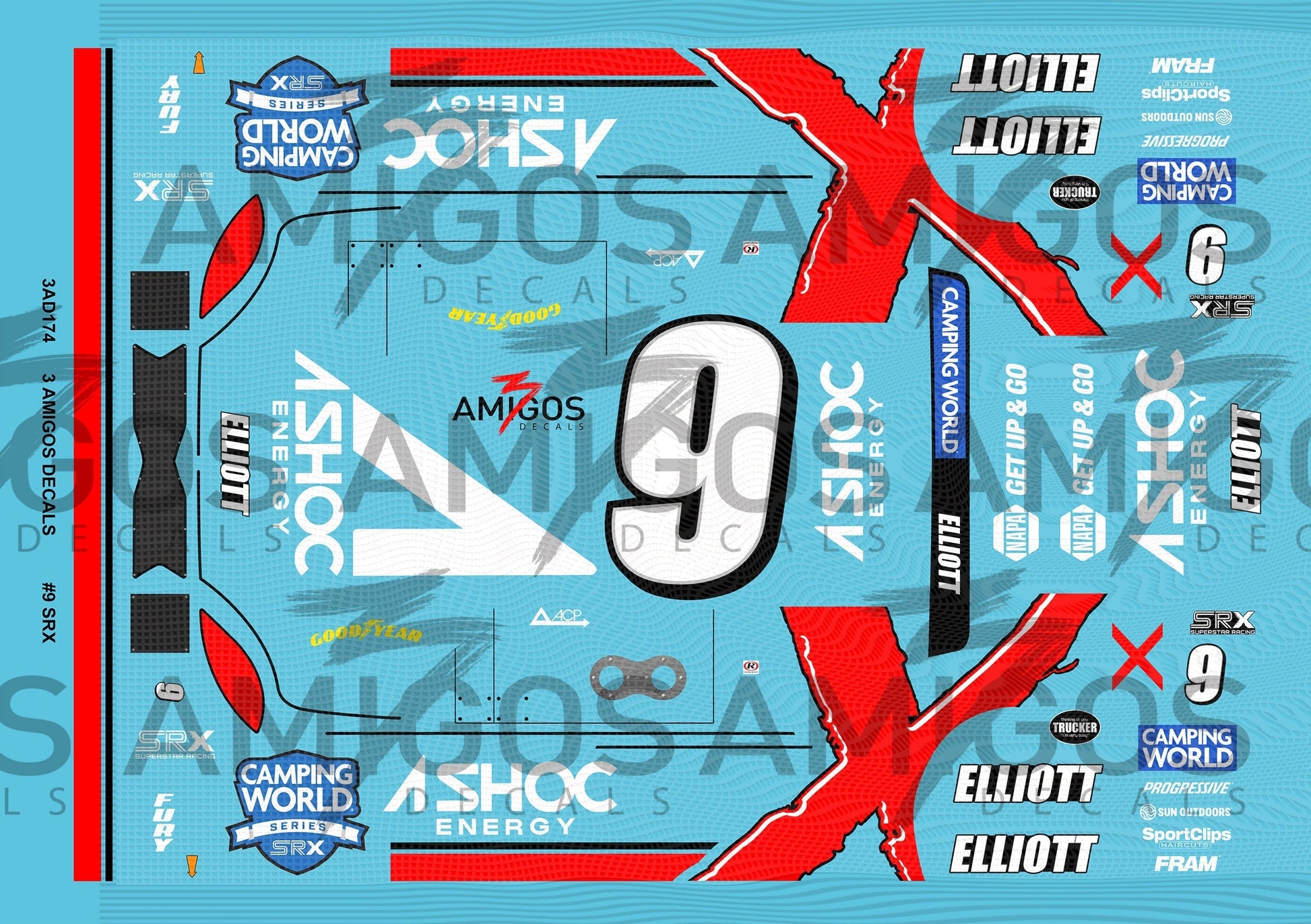 3 Amigos Decals #9 CHASE ELLIOTT SRX 1/24 Decal Set - 1