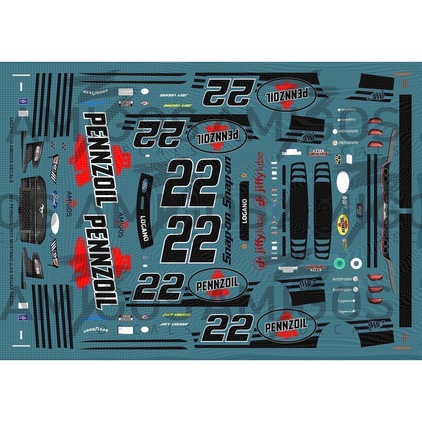 3 Amigos Decals #22 PENNZOIL 2023 MUSTANG (LAS VEGAS) 1:24 DECAL SET