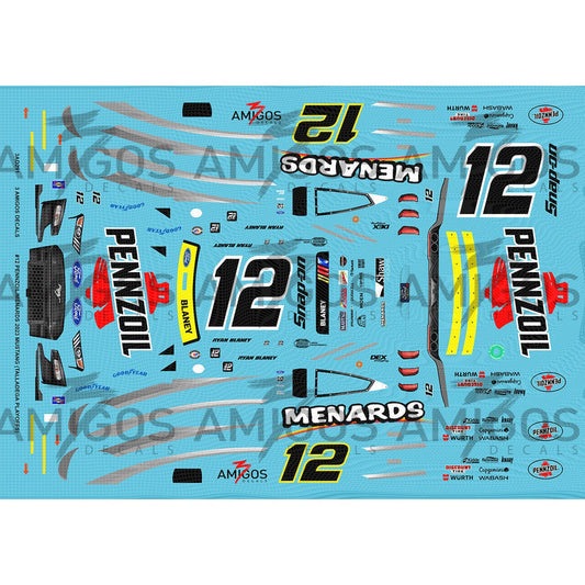 3 Amigos Decals #12 PENNZOIL/MENARDS 2023 MUSTANG TALLADEGA PLAYOFFS Decal Set 1:24