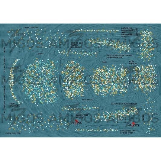 3 Amigos Decals CONFETTI ORANGE, BLUE AND WHITE Decal Set 1:24