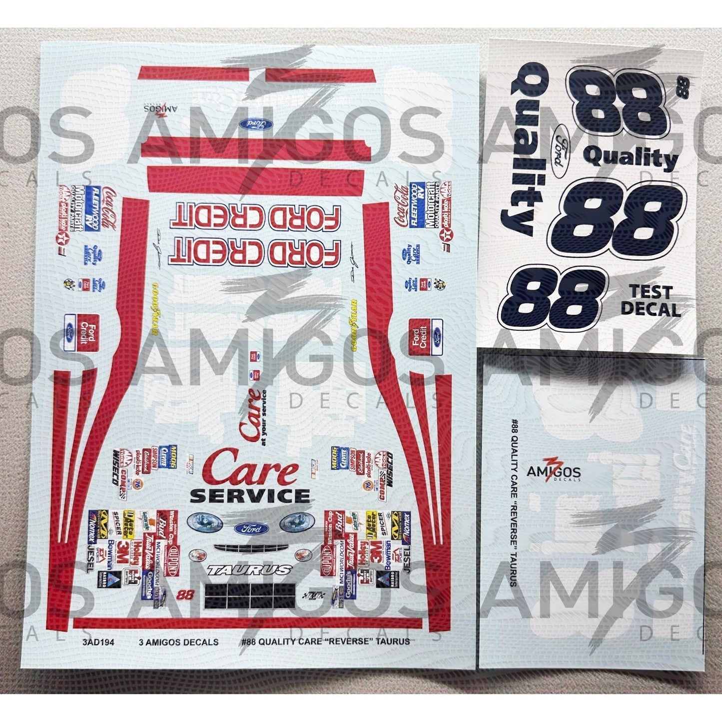 3 Amigos Decals #88 QUALITY CARE "REVERSE" 1:24 1999 TAURUS WITH BLUE FOIL DECALS