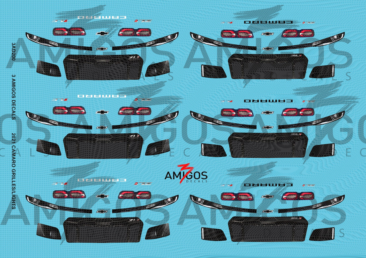3 Amigos Decals 2021 Camaro Grilles and lights Decal Set 1:24