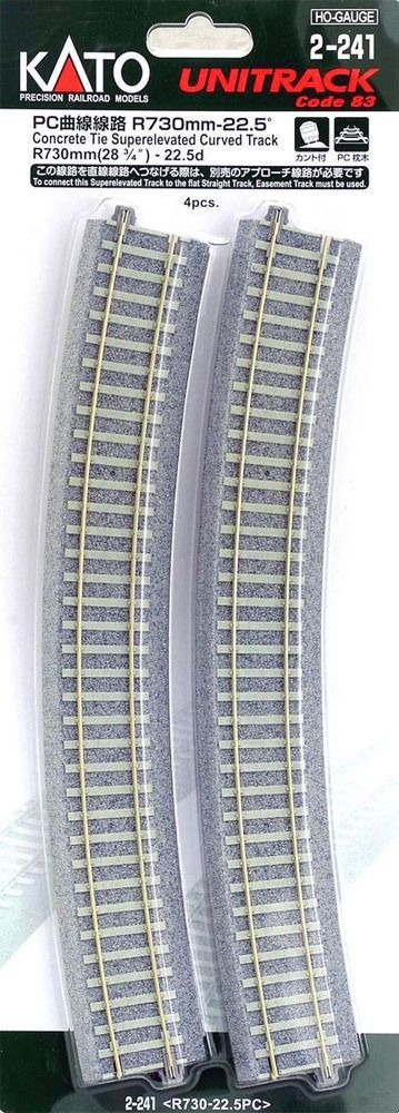 HO Scale Kato Unitrack 28 3/4" superelevated curve 730MM 4 pack concrete tie