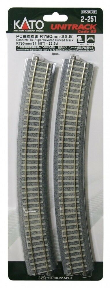 HO Scale Kato Unitrack 31 1/8" Curve 790MM concrete curve 4 pack