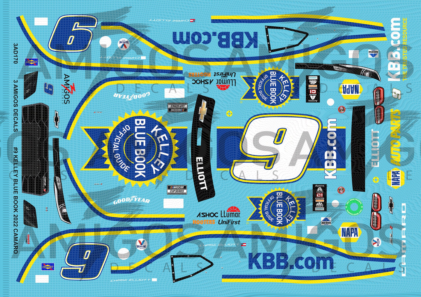 3 Amigos Decals #9 KELLEY BLUE BOOK 2022 Camaro 1/24 Decal Set