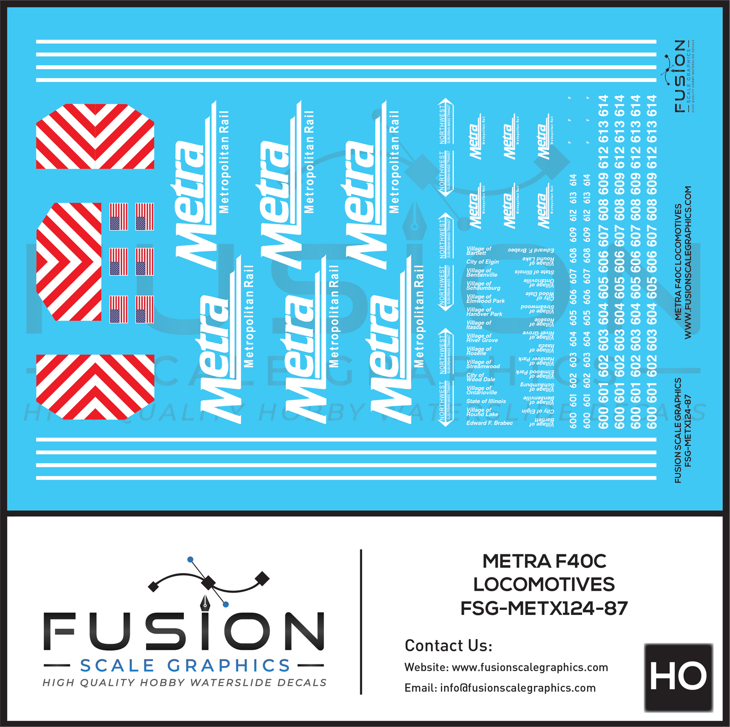 HO Scale Metra EMD F40C Locomotive Decal Set