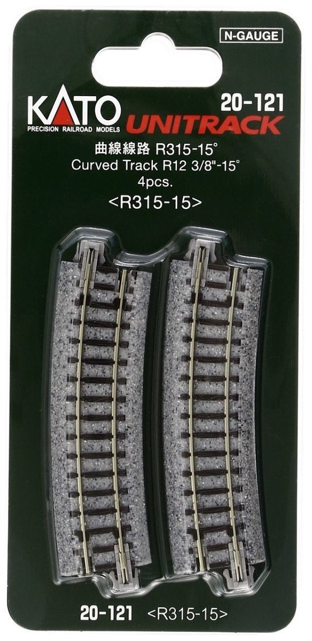 N Scale Kato Unitrack R12 3/8" 15 degree 4 PC