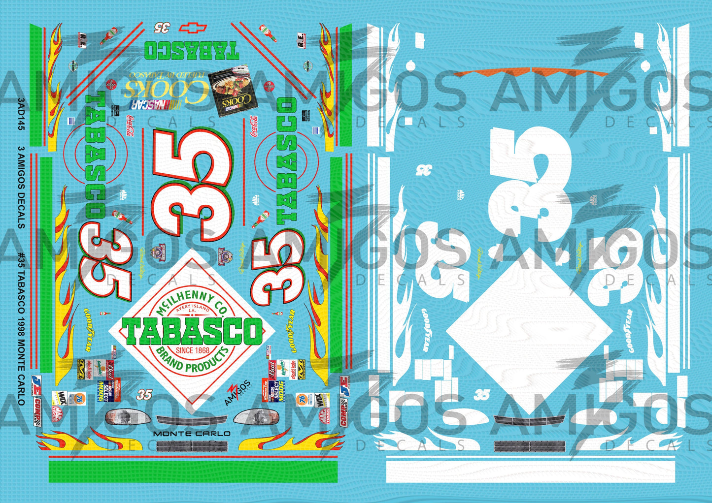 3 Amigos Decals #35 Tabasco 1998 Monte Carlo Racecar Decal Set 1:24