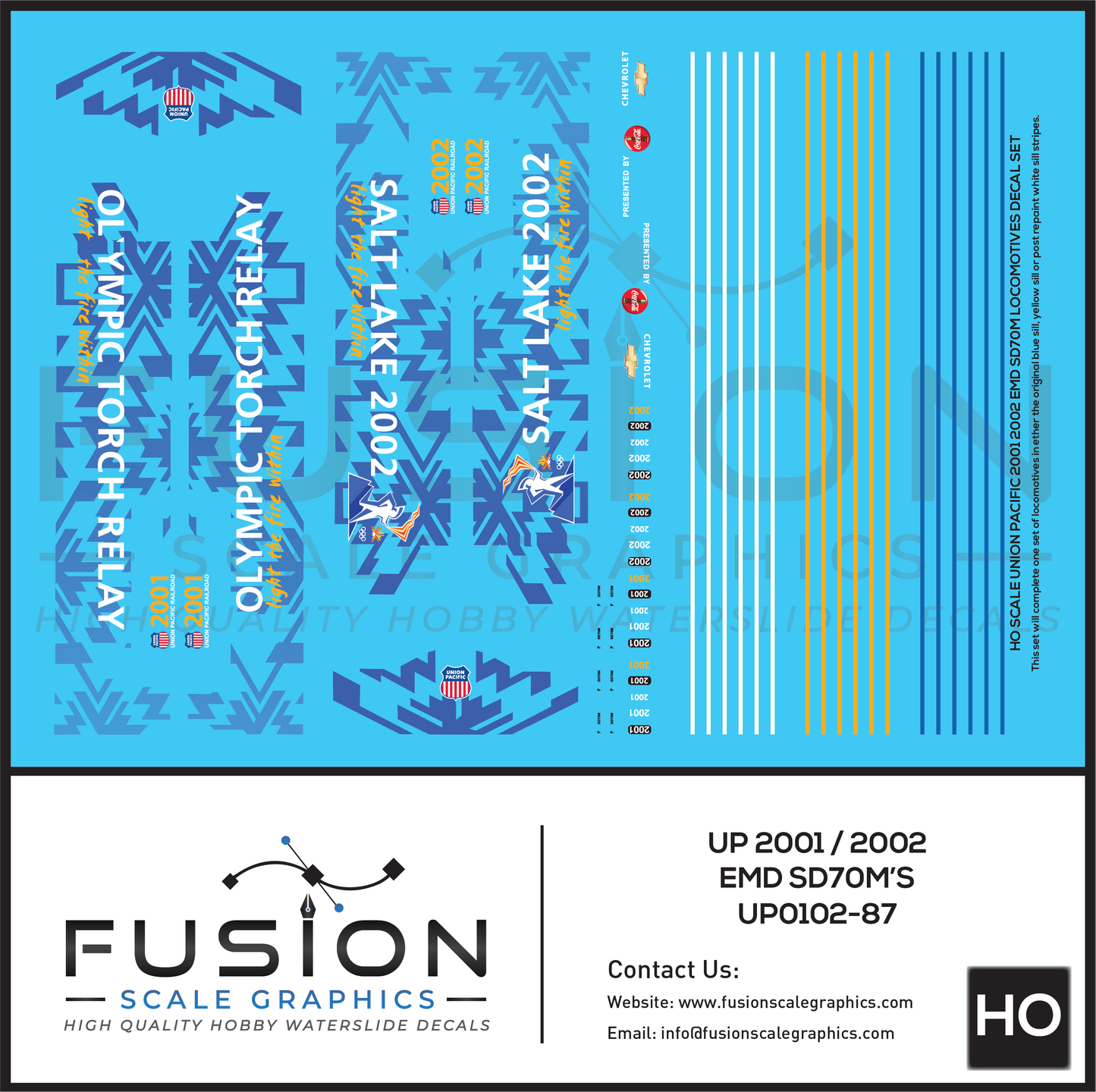 HO Scale Union Pacific UPRR 2001 2002 EMD SD70M Locomotives Decal Set