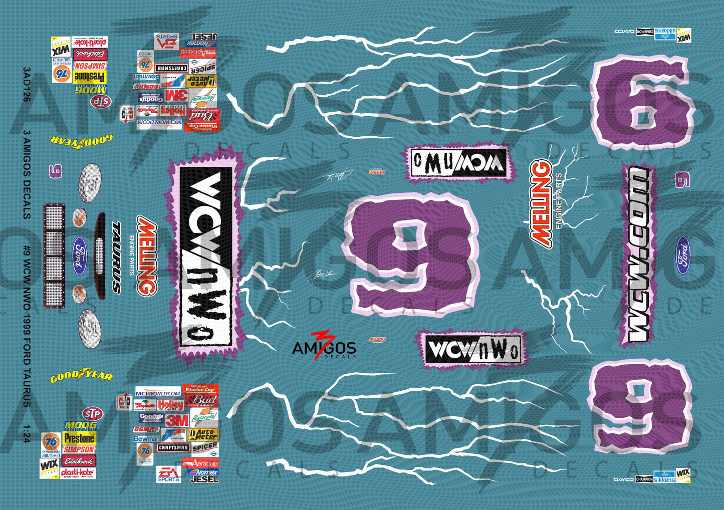 3 Amigos Decals #9 WCW NWO 1999 Ford Taurus 1:24 Decal Set