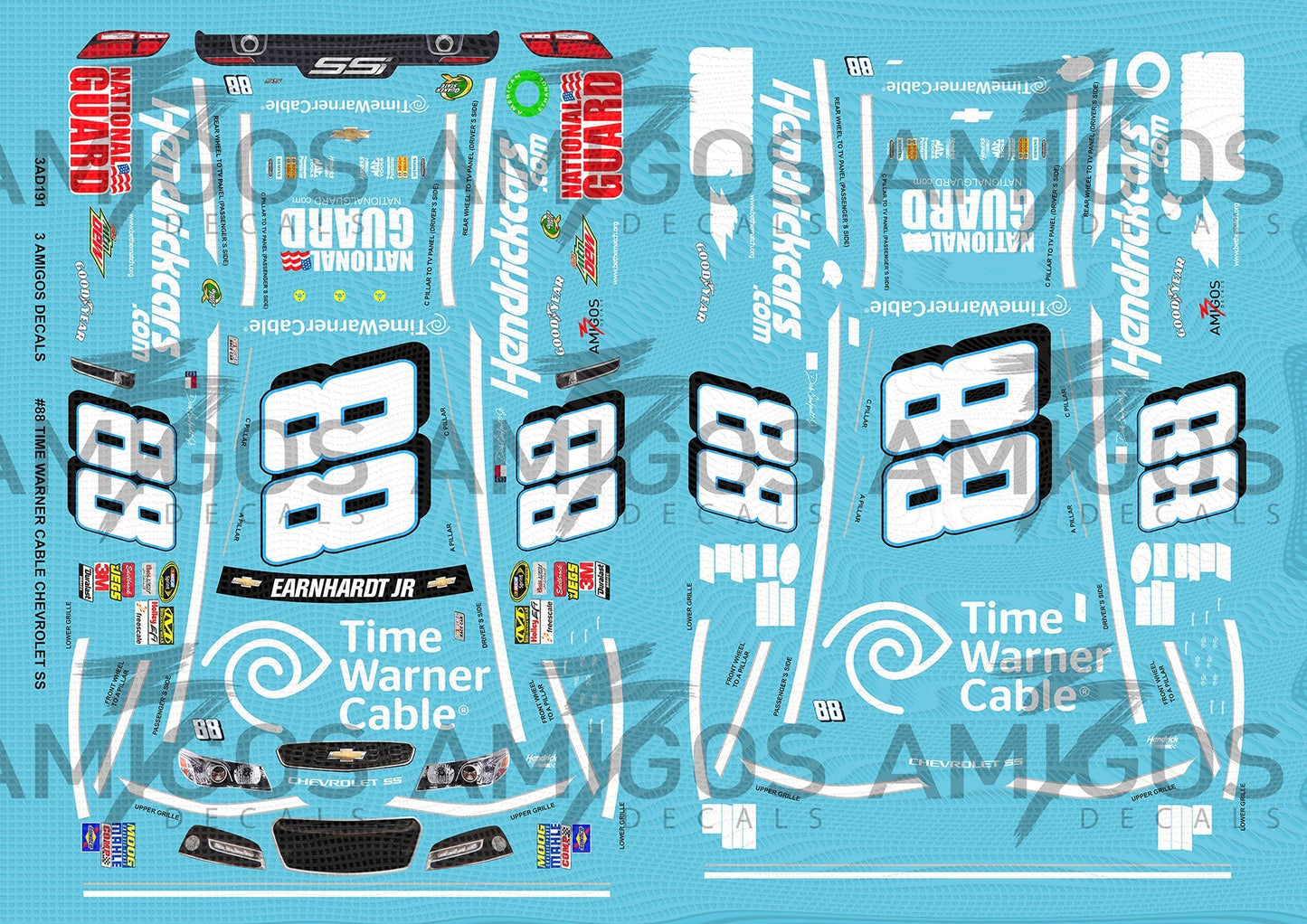 3 Amigos Decals #88 TIME WARNER CABLE DALE JR. 2013 CHEVROLET SS 1:24 DECAL SET