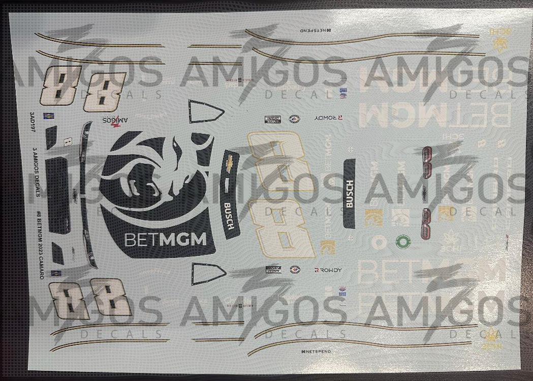3 Amigos Decals #8 KYLE BUSCH BETMGM 2023 CAMARO 1:24 DECAL SET