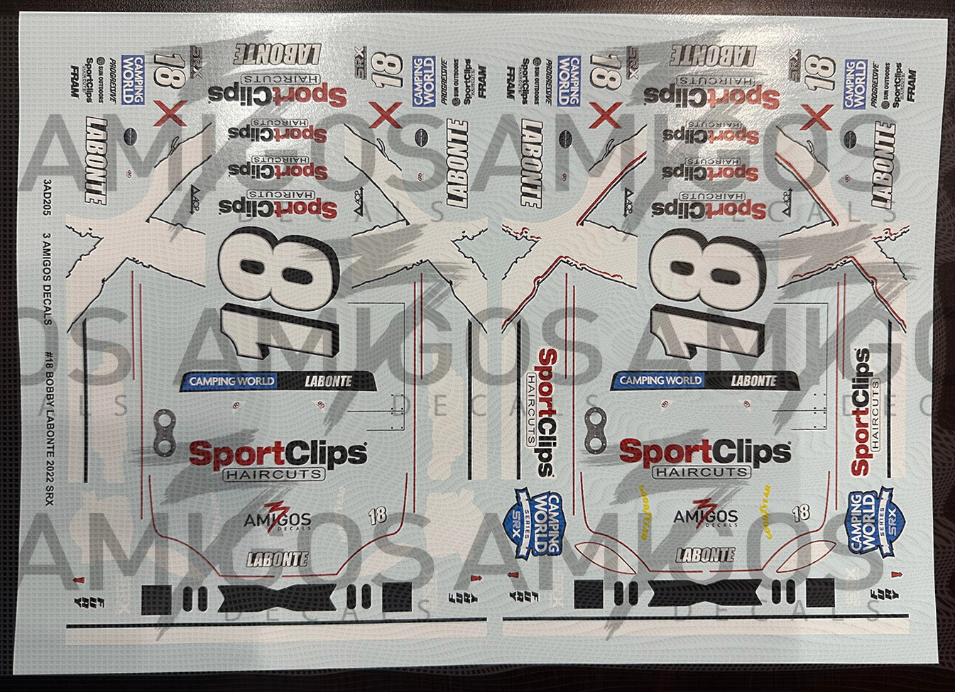 3 Amigos Decals #18 SPORT CLIPS BOBBY LABONTE 2022 SRX SERIES 1:24 DECAL SET