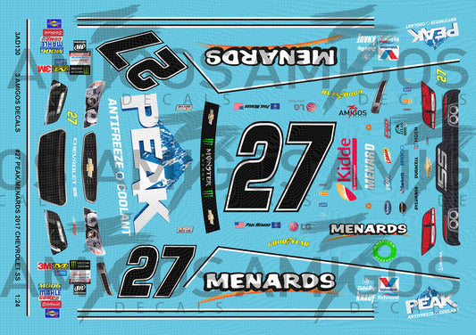 3 Amigos Decals #27 Peak Mendards 2017 Chevy SS 1:24 Decal Set
