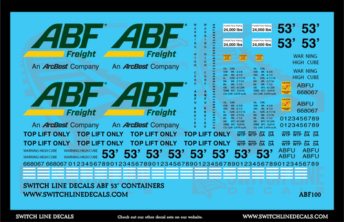 O Scale Modern ABF Freight 53' Containers Decal Set