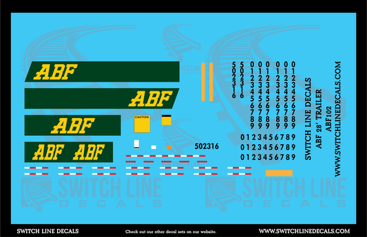 S Scale ABF Freight 28' Trailers Decal Set
